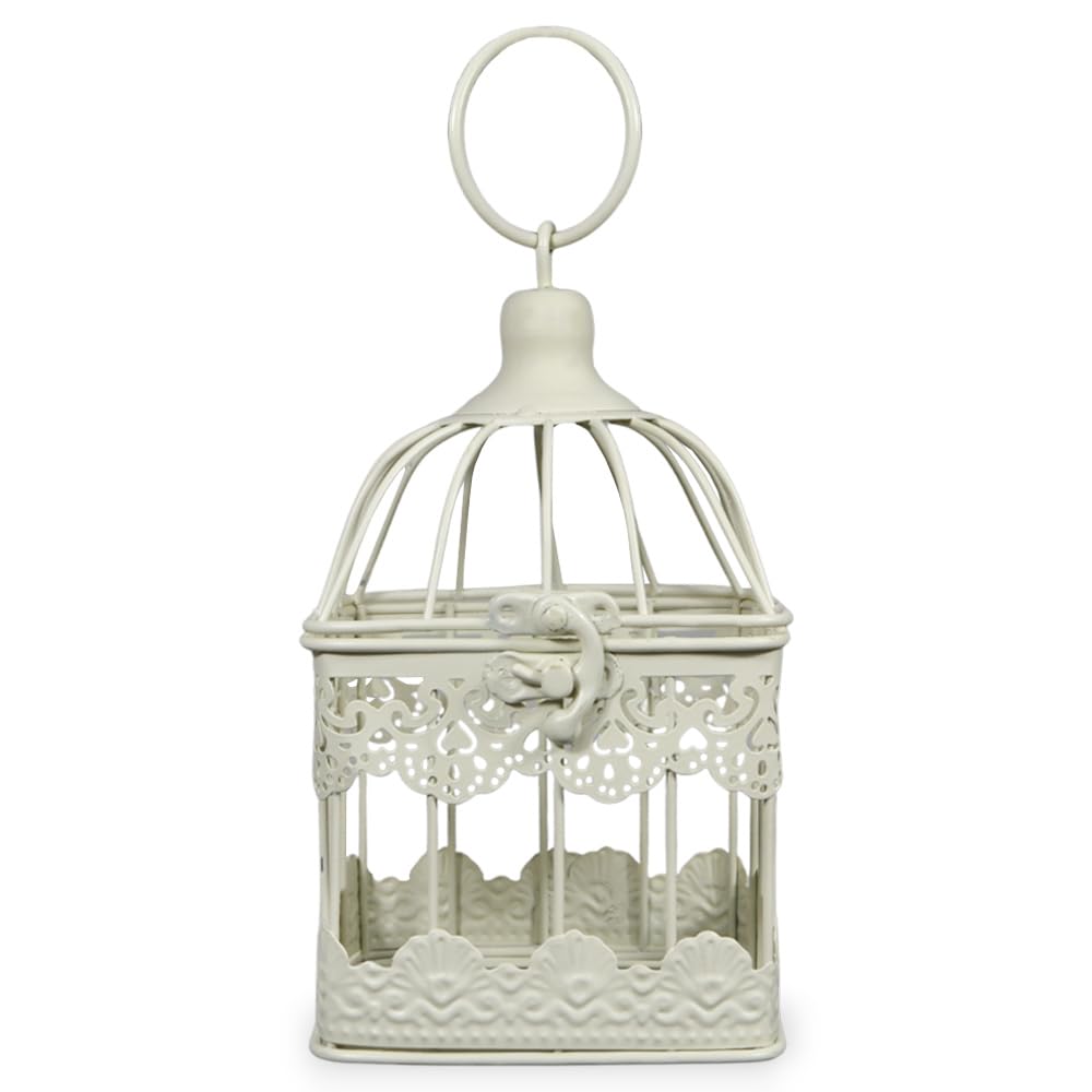 Jaula farol portavelas de metal marfil hexagonal 12,5 x 11,5 x 23 cm