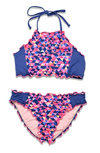 Hobie Girls' Big High Neck Bikini Top And Hipster Bottom Swimsuit Set, Multi//Geomania, 10 #TOP5