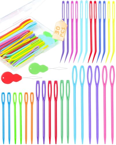 Image of FIVEIZERO 48 Pcs Yarn Needles Set, Assorted Bent Tapestry Needles Weaving Needles Darning Needles with Large Eye, Plastic Blunt Knitting Needles for Sewing Crochet