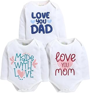 POLKA TOTS 100% Pure Cotton Full Sleeve Rompers for Newborns | Pack of 3 Onesies for Baby Boys &amp; Girls | Cotton Infant Ful...