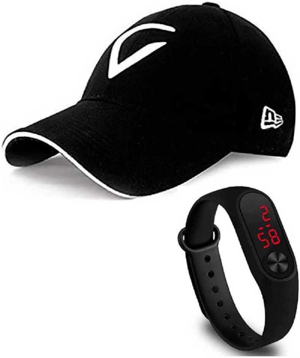 sba prime Solid, Self Design,Embroidered Black Base Ball New Generation Boys and Girls Men & Women Fancy Stylish Cap & Digital Led Watch (Pack of 2) (B09MRNKG9M) Amazon Price History, Amazon Price Tracker