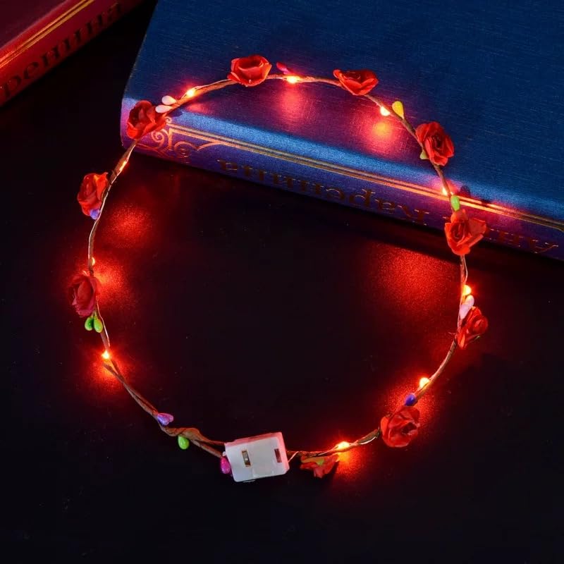 Led Light Women Flower Girl Headband Glow Blinking Crown Hair Wreath For Girls Women Wedding Festival Christmas New Year Party (Red) - Image 3