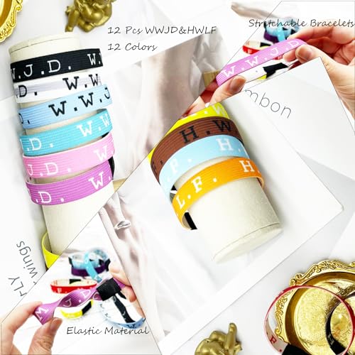 12 Pcs W.W.J.D. & H.W.L.F. Bracelet Elastic Wristbands, What Would Jesus Do Inspirational Religious, He Would Love First3