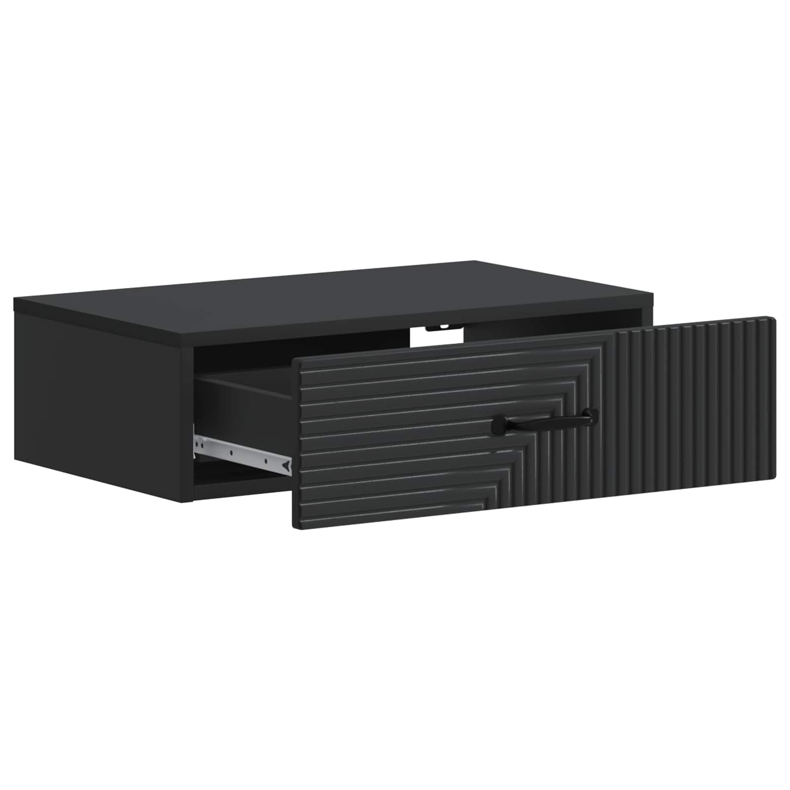 Tavolino da parete in legno nero, 59 x 34,5 x 17 cm, con cassetto, per soggiorno, corridoio, ufficio, versatile come ripiano e organizer