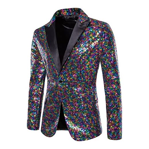 OUAPPA Blazers de Lentejuelas Brillantes para Hombre, Esmoquin, Fiesta, Cena, graduación, Chaqueta de Traje con un botón Ropa Americana Barata