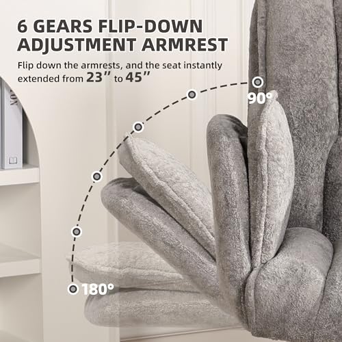 Image of Criss Cross Chair with Wheels & Outward-Folding Arms, Cross Legged Office Chair, Built-in Dynamic Airbag Lumbar Support, Wide Seat Desk Chairs for Home Office, Apartment, Vanity, Gray
