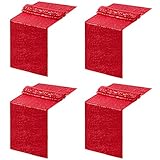 SoarDream Red Sequin Table Runner 4 Packs 12x72 Inch Wedding Table Runners for Rectangle Tables...