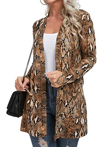 Qixing Women's Casual Leopard Printed Cardigans Long Sleeve Cover Up With Pockets Fp Snake Yellow-Large #TOP12