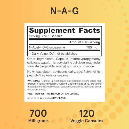 Jarrow N-A-G 700 mg, N-Acetyl Glucosamine, 120 Veggie Capsules - image 6