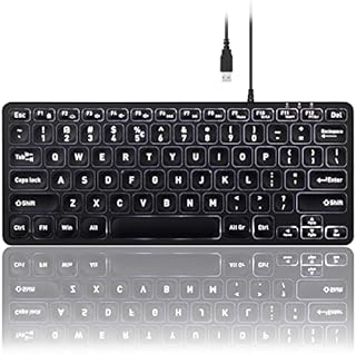 Perixx PERIBOARD-332 Wired Backlit USB Keyboard - Mini 11.22x4.57x0.83 Inches - Slim Scissor Keys with Big Font - White Illuminated LED - US English
