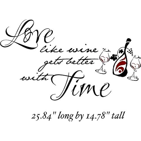 Walls with Style Love Like Wine gets Better with Time, Vinyl Wall Decal, (Main Color Black with Burgundy Hearts and Wine) Cover
