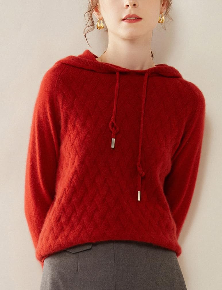 DISSA Damen Langarm Kaschmir Pullover mit Kapuze,EU 34-42