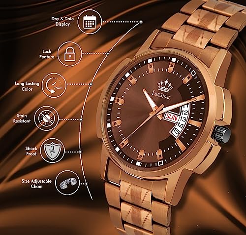 Image of LIMESTONE Day & Date Functioning Original Copper Plated HMTS Quartz Analog Watch - for Men