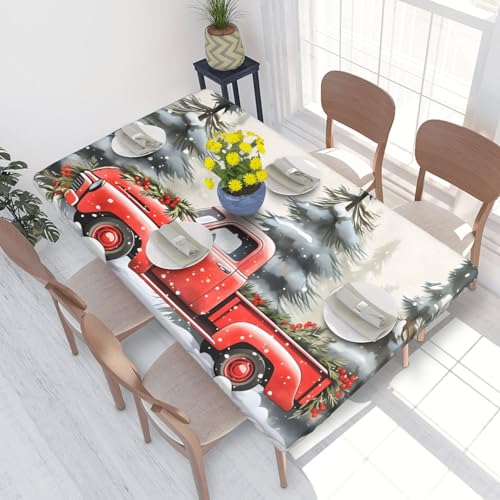Mexpekil Mantel rectangular ajustable con diseño de árbol de nieve y camión rojo, 1,2 m, elástico, impermeable, protector de mesa para interiores y exteriores (76 x 122 cm)
