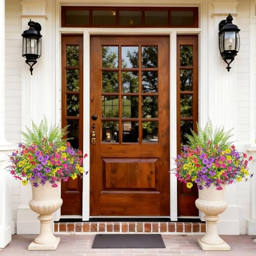 Image of 20 Bundles Artificial Flowers for Outdoors Fake Flowers, Mixed | UV resistant, silk fake flowers with lavender and ferns shrubs, faux plants, outdoor planters porch garden home decorations