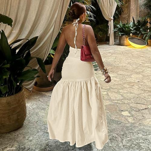 2 Piece Outfits for Women Sexy Maxi Skirt Set Summer Halter Backless Tops Wrap Skirt Beach Vacation Outfits4