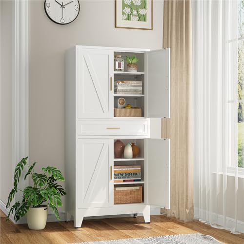 Image of Bevivog Tall Pantry Cabinet with Drawers, 71 inch Metal Storage Cabinets with Doors and Shelves, 4 Doors Freestanding Cupboard for Kitchen /Office /Dining Room /Living Room /Laundry