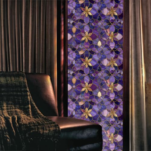 Vinilo decorativo vidrio estilo vitral amarillo púrpura miniatura 2