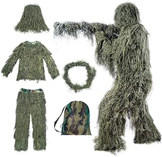 Avarmora Ghillie Suit 3D Camouflage Hunting Apparel Including Jacket, Pants, Hood, Carry Bag Suitable for Unisex Adults