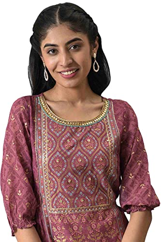 Image of Aurelia Women's Fit and Flare Calf Length Blouson Sleeves Dress with Placement Print
