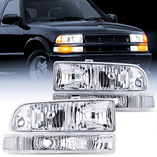 Nilight Headlight Assembly for 1998 1999 2000 2001 2002 2003 2004 2005 Chevy Blazer Headlights 1998-2004 Chevrolet S10 Pickup Replacement Headlamp Housing Bumper Lights, 2 Years Warranty