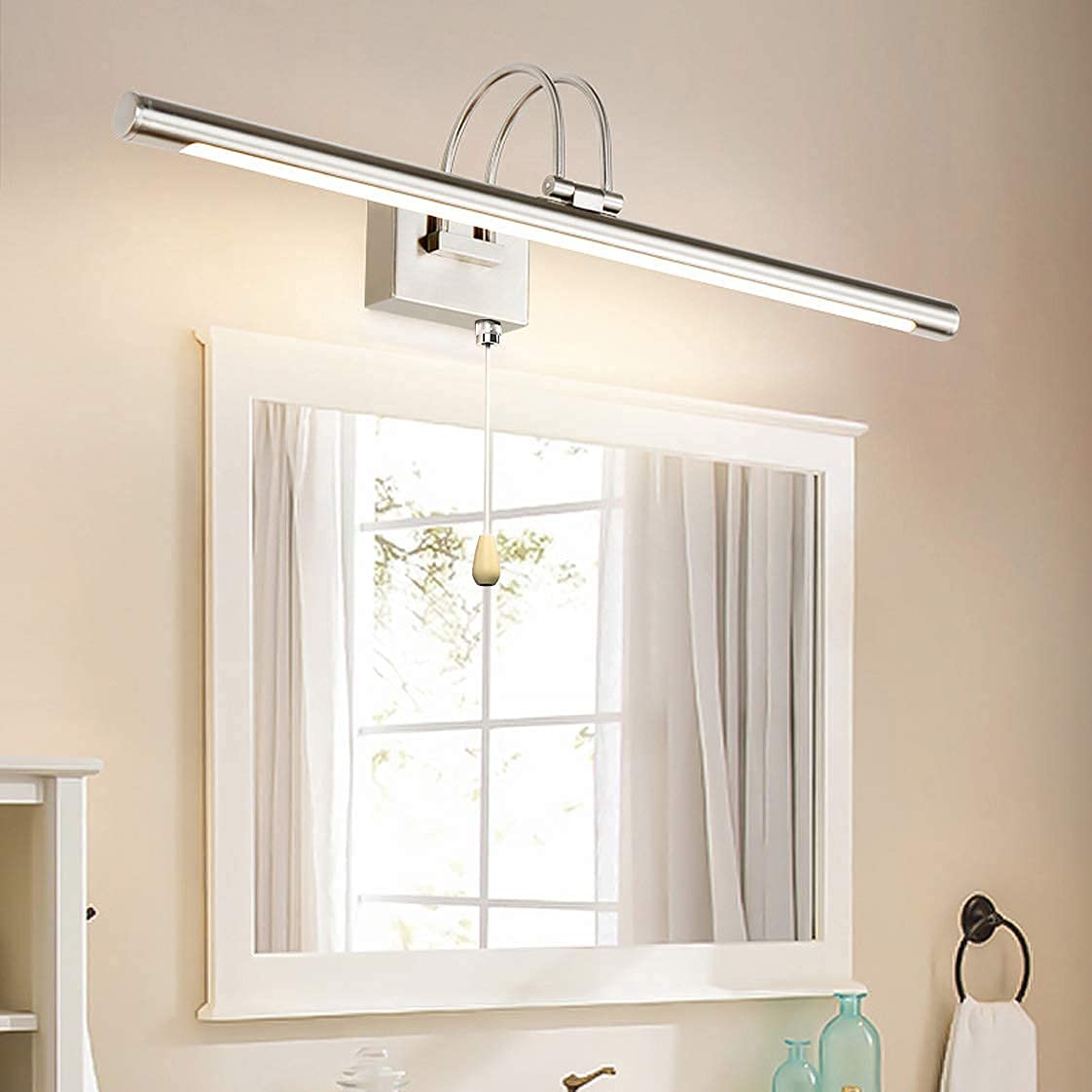 LED Spiegelleuchte für Badezimmer, dimmbare LED Beleuchtung für Bilder mit Zugschalter Energiesparende Frontlampe Wasserdichte LED Wandleuchte, 5W/35