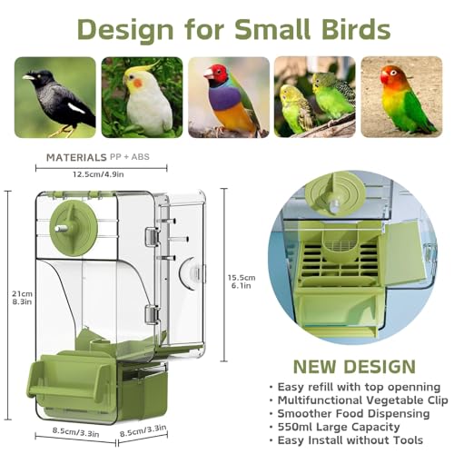Automatic Bird Feeder, Bird Cage Feeder with Perch Multi-Functional Holder for Fruits Vegetables for Parakeet Canary Cockatiel Finch (Green) - Image 4