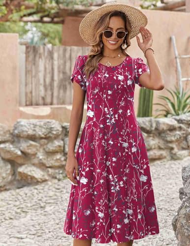 Image of ZEAGOO Womens Casual Dresses for Summer Short Sleeve Flare Midi Dress Loose Flowy Beach Sundress