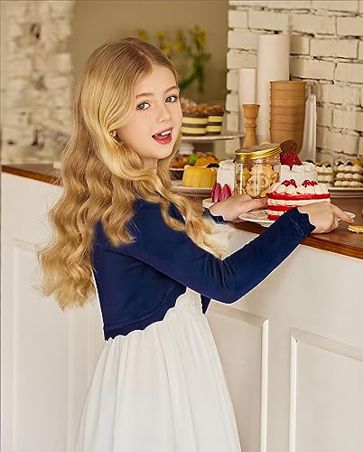 Image of Arshiner Girls Open Front Bolero Shrug Kids Long Sleeve Cropped Elegant Cardigan Knit Sweater