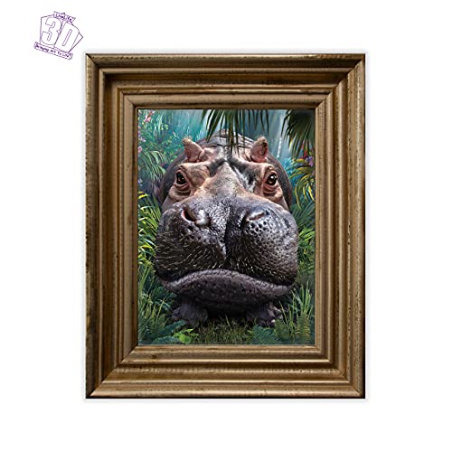3D Livelife Lenticular Wall Art Prints - Close Encounter From Deluxebase. Unframed 3D Hippo Poster. Perfect Wall Decor. Original Artwork Licensed From Renowned Artist, David Penfound #TOP2