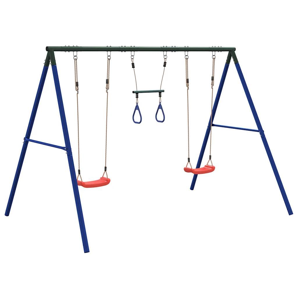 Set di due sedie a dondolo con asta trapezoidale, struttura in acciaio laccato, 273,5 x 185 x 185 cm, giocattolo da giardino per bambini, favorisce il movimento, l'equilibrio e la