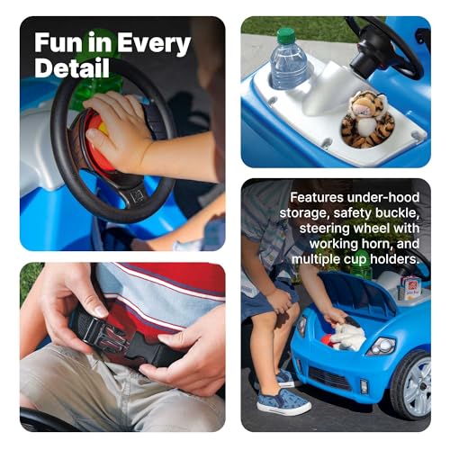 Image of Step2 Whisper Ride II Kids Push Car, Ride-On Car with Seat Belt and Horn, Quick Fold Handle, Stroller Alternative, Toddlers and Preschoolers Ages 18+ Months, Blue