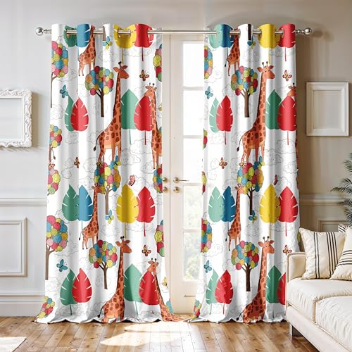 Image of Ultimate Trends Light Filtering Kids Curtain | Fairy, Dragon Castle, Safari & Jungle Animal Prints | for Kids Room Doors and Window | 6 FEET Pack of 2 |Carnival Safari