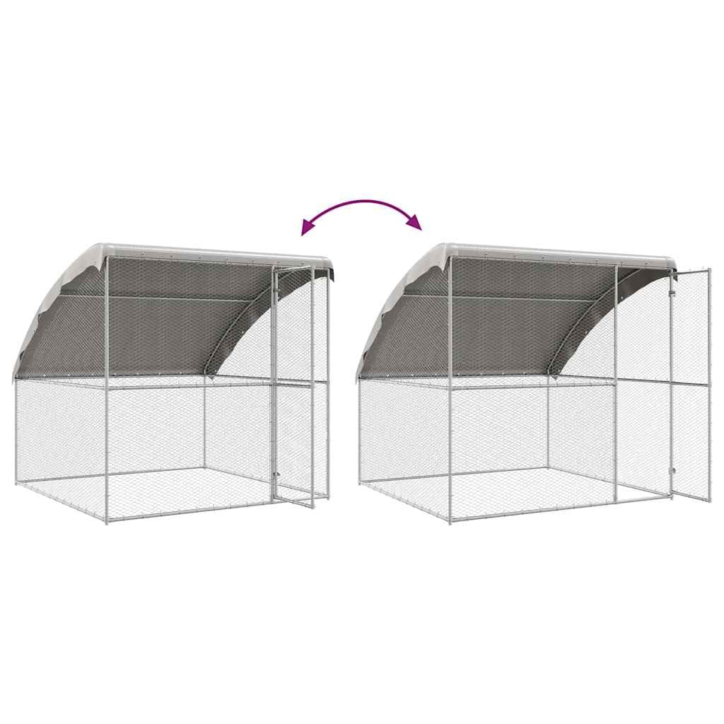 Hühnerkäfig Freilaufgehege Silber 400 x 200 x 198.5 cm Verzinkter Stahl 2 Türen