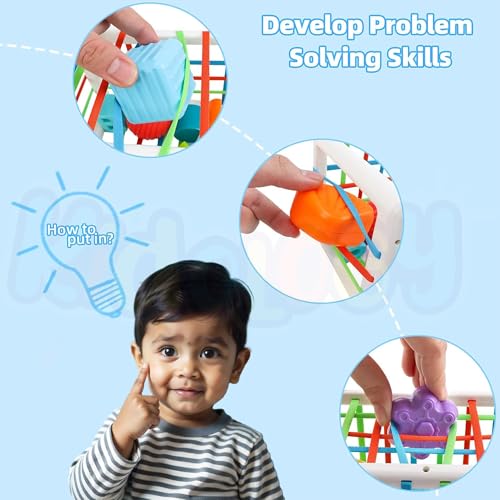 Image of Kidology Baby Shape Sorting Toy | Colorful Blocks, Cubes, Alphabet Letters | Elastic Bands | Fine Motor Skill Development | Early Learning Preschool Educational Toy