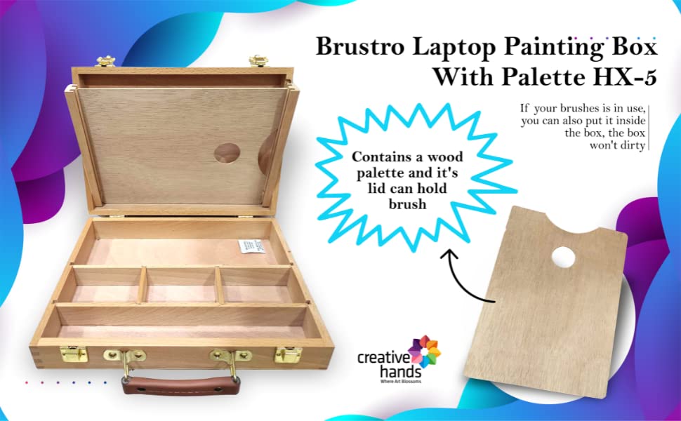 Image of Brustro Artists Empty Wooden Painting Box with a Palette