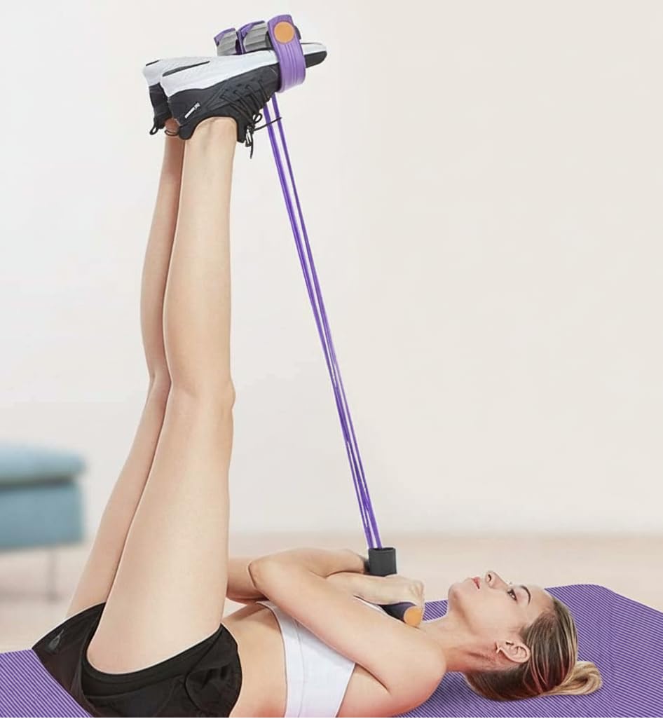 4 Tube Body Trimmer Pedal Exerciser Resistance Bands for Home Workout Yoga Crossfit Arm Tummy Exercise Body Building Training for Men and Women