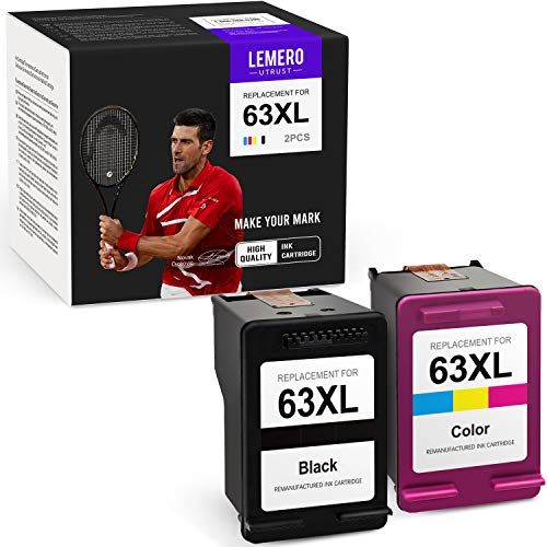 LemeroUtrust Remanufactured Ink Cartridge Replacement for HP 63XL 63 use with HP OfficeJet 3830 5255 5258 4650 4655 5200 Envy 4520 DeskJet 1112 2132 2130 3630 3631 (Black, Tri-Color, 2-Pack)