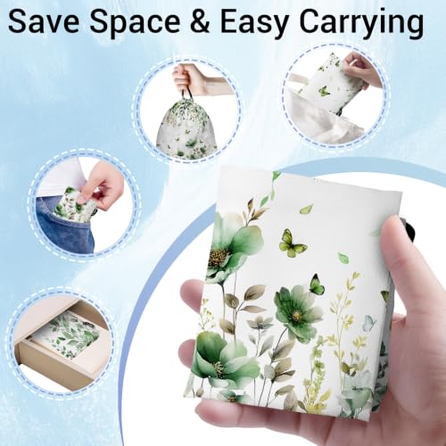 Image of Green Floral Drawstring Bag Butterfly Print Gym Pouch Bags for Storage Cloth Shoes