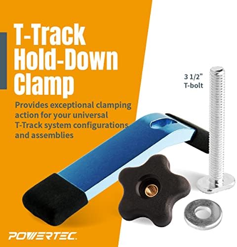 POWERTEC 71168 T-Track Hold Down Clamps, 5-1/2 L x 1-1/8 Width 2 Pack, Blue Black