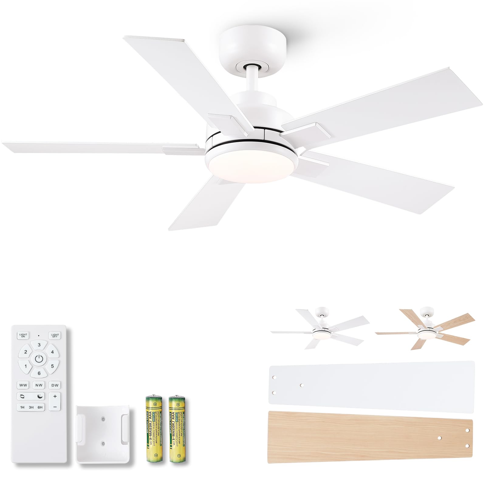 Wellspeed 42 inch white ceiling fan with light