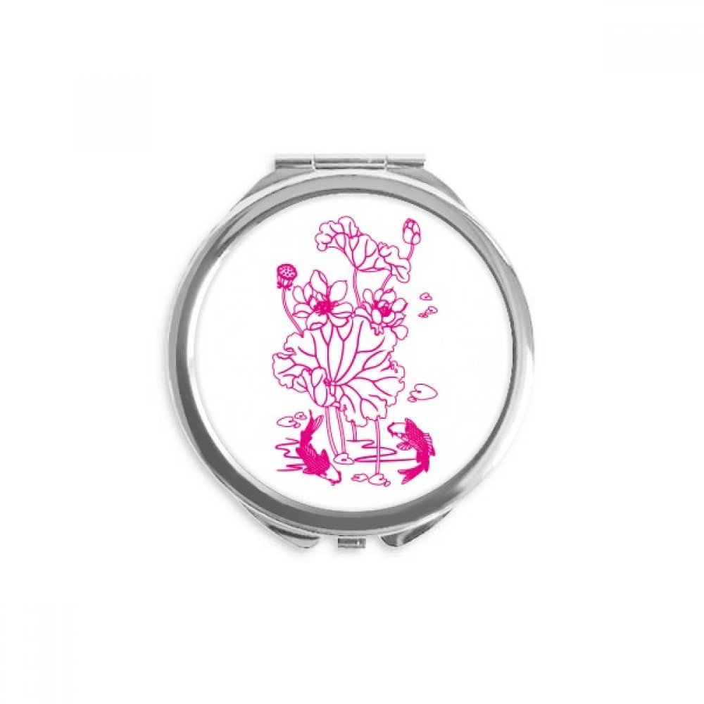 Miroir de maquillage rond lotus poisson portable de poche multicolore - 5