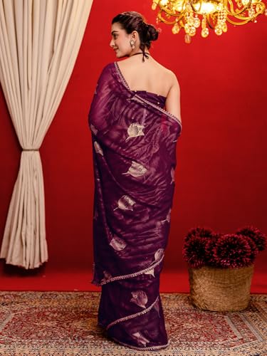 Image of SIRIL Women's Georgette Foil Printed Saree with Unstitched Blouse Piece
