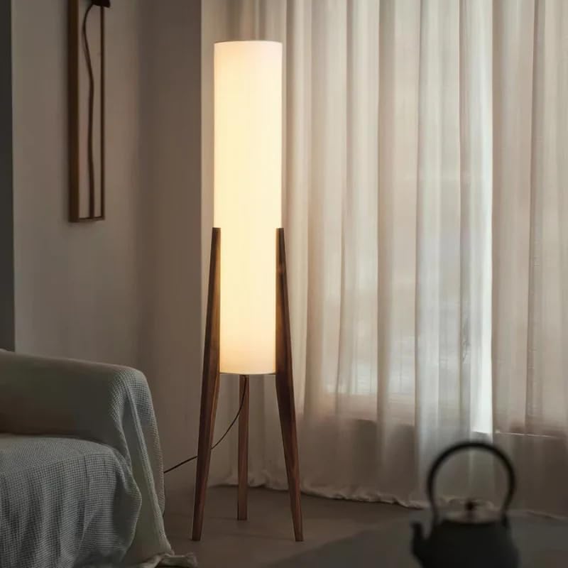 Japanese Solid Walnut Wood Floor Lamp – Modern Standing Light with Touch Switch, Walnut Base, Soft Ambient Lighting, LED Bulb Included, 50" | Klarako (Warm Light, 1, Count)