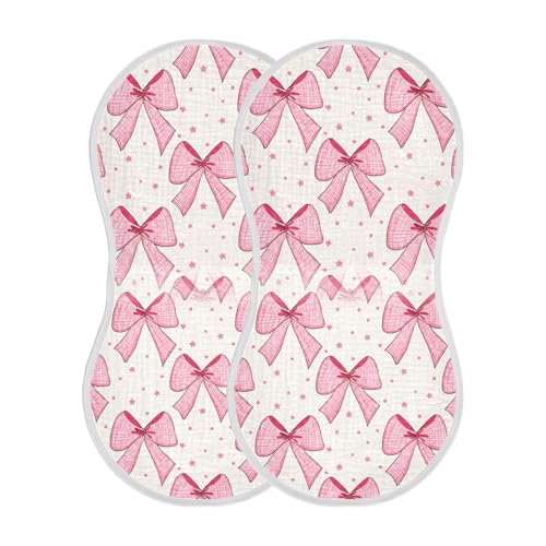 Muslin Baby Burp Cloths, Pink Checkered Bows Cotton Soft Burp Cloths for Newborns​​, Extra Absorbent Burp Cloths 2-Pack​​, 22 x 11 Inch