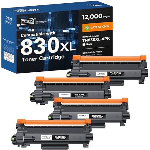 Image of Compatible TN830XL TN830 Toner Cartridge for HL-L2460DW, 4 Pack | High Yield TN830XL Black Toner Work with Brother DCP-L2640DW, MFC-L2820DW, HL-L2405W, HL-L2400D, 12,000 Pages, ISO Certified