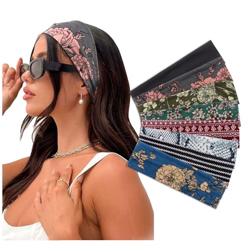 Image of DRESHOW 8 Pack Sports Headbands for Women Non-Slip Stretchy Fashion HairBand Curly Hair Headband Soft Hair Accessories for Daily Wear Workout Yoga Running