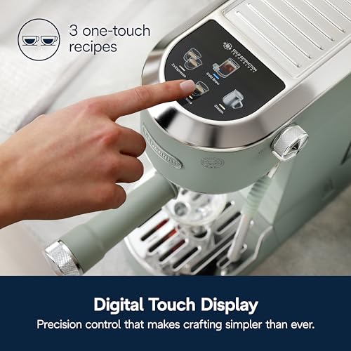 Image of De'Longhi Dedica Duo Cold Brew Espresso Machine with Milk Frother, 15 Bar Pressure, Original Italian Barista Style Coffee Maker, Make Espresso, Latte, Cappuccino & Ice Coffee, Pistachio Green, EC890GR