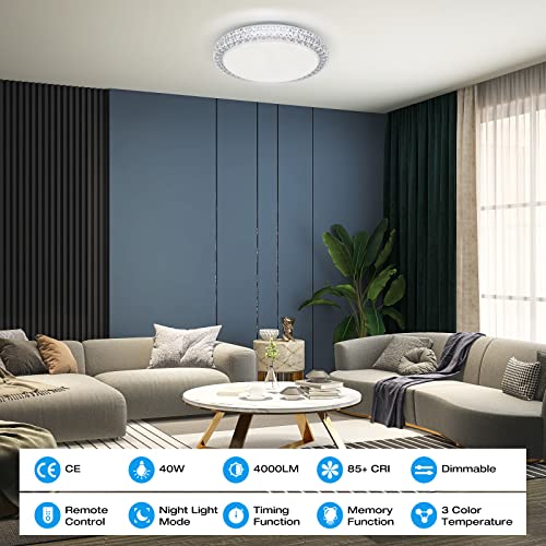 OOWOLF LED Ceiling Light, Dimmable 3000K- 6500K Round Ceiling Lights, 40W Remote Control Ceiling Lamp, Memory & Timing Function, Night Light Mode, for Indoor Living Room (Cool White) - Image 6