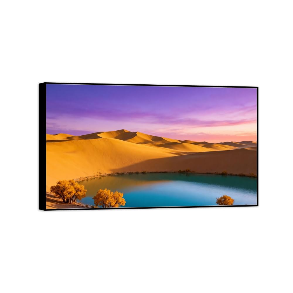 OZPWBVY Landscape Canvas Prints Desert Lake Home Decor 20x35cm Black Frame